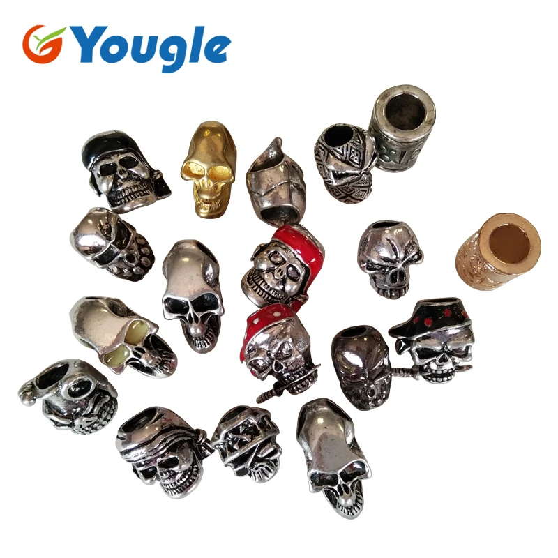 YOUGLE 5 pcs/lot Metal Skull Beads Cylindrical Beads For DIY Paracord Bracelets and other Paracord Project Large Hole Pendant