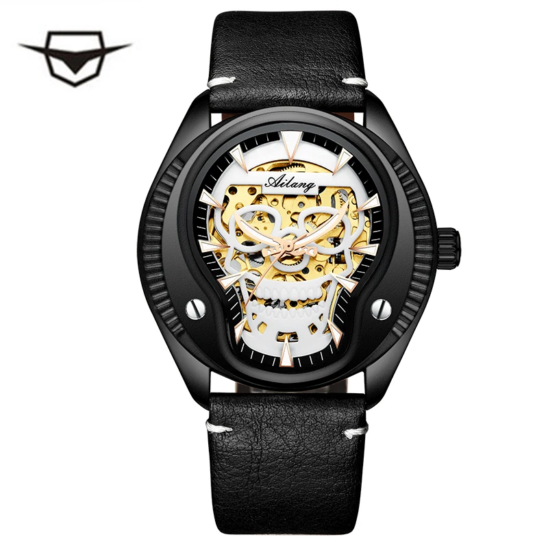 

Men Cool Creative Brand Luxury Black Steel Male Clock Skull Style Automatic Mechanical Watch Relogio Masculino