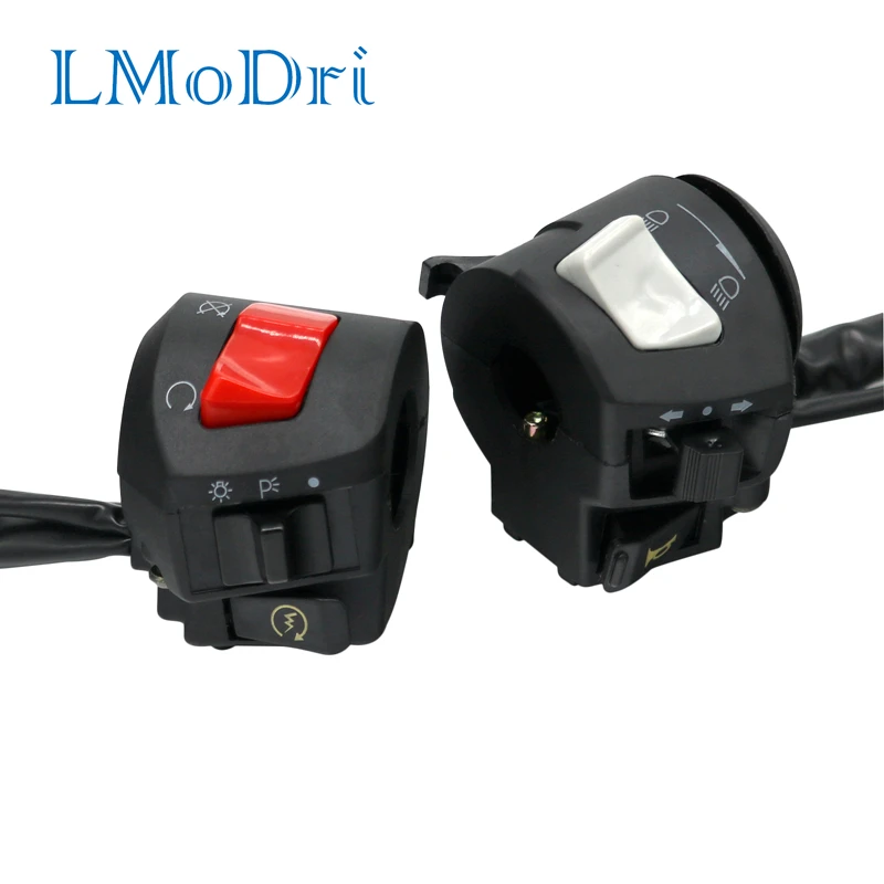 

LMoDri Motorcycle Handle Bar Left Right Switches Horn Turn Signal Headlight Fog Light Electric Start Handlebar Controller Switch