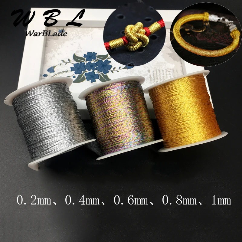 Silver Gold Cord 0.2/0.4/0.6/0.8/1mm Nylon Cord Chinese knot Thread String Rope Bead For DIY Braided Tassel Ring Bracelet Making