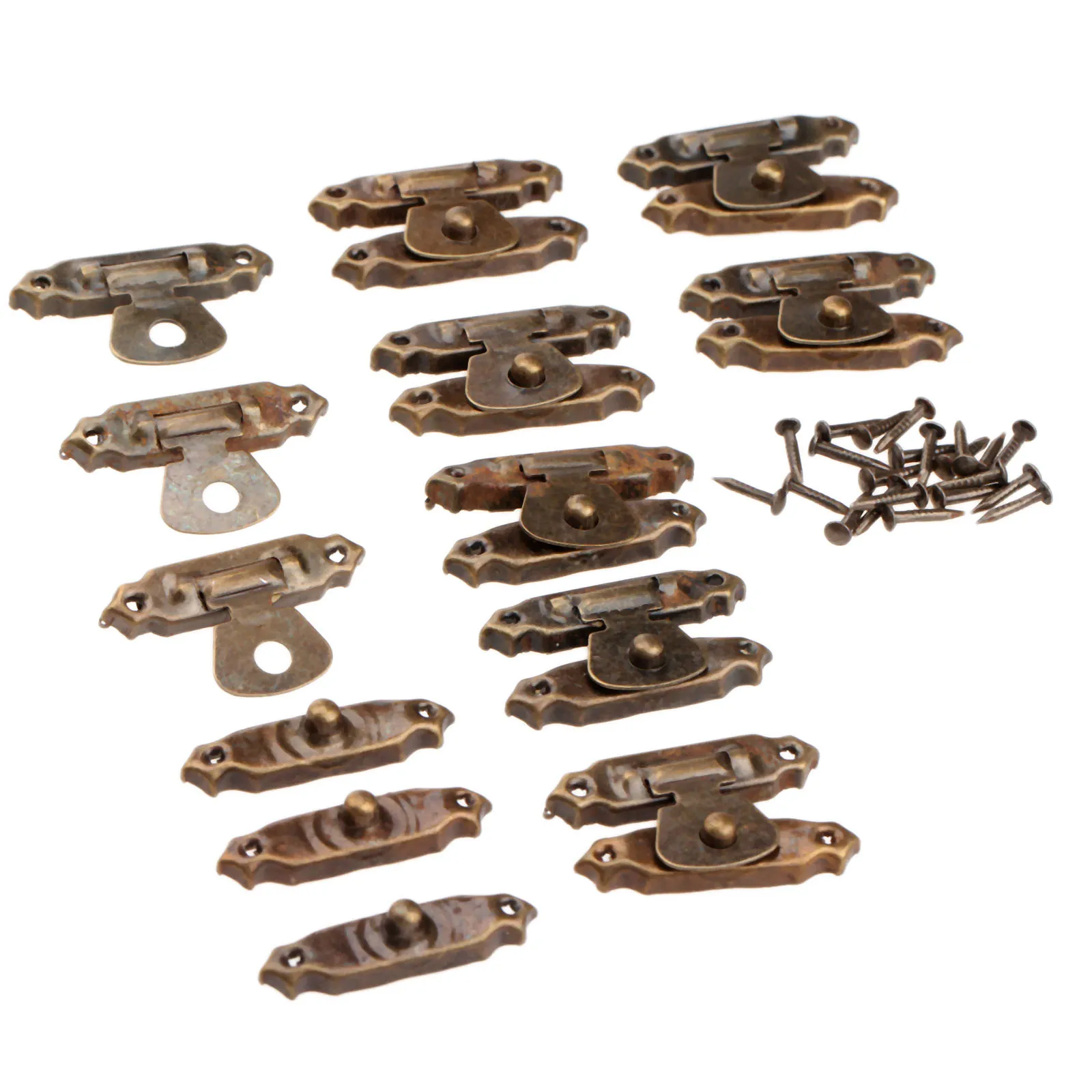 10Pcs Antique Bronze/Gold Iron Decorative Hasps Latch Lock Hook Gift Wood Jewelry Box Padlock With Screws For Furniture Hardware