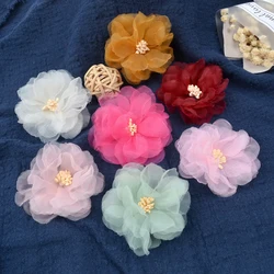 5PCs Soft Chiffon Artificial Flowers DIY Sewing For Handicraft Rose Fabric Flower For Needlework Wedding Home Decor Accessories