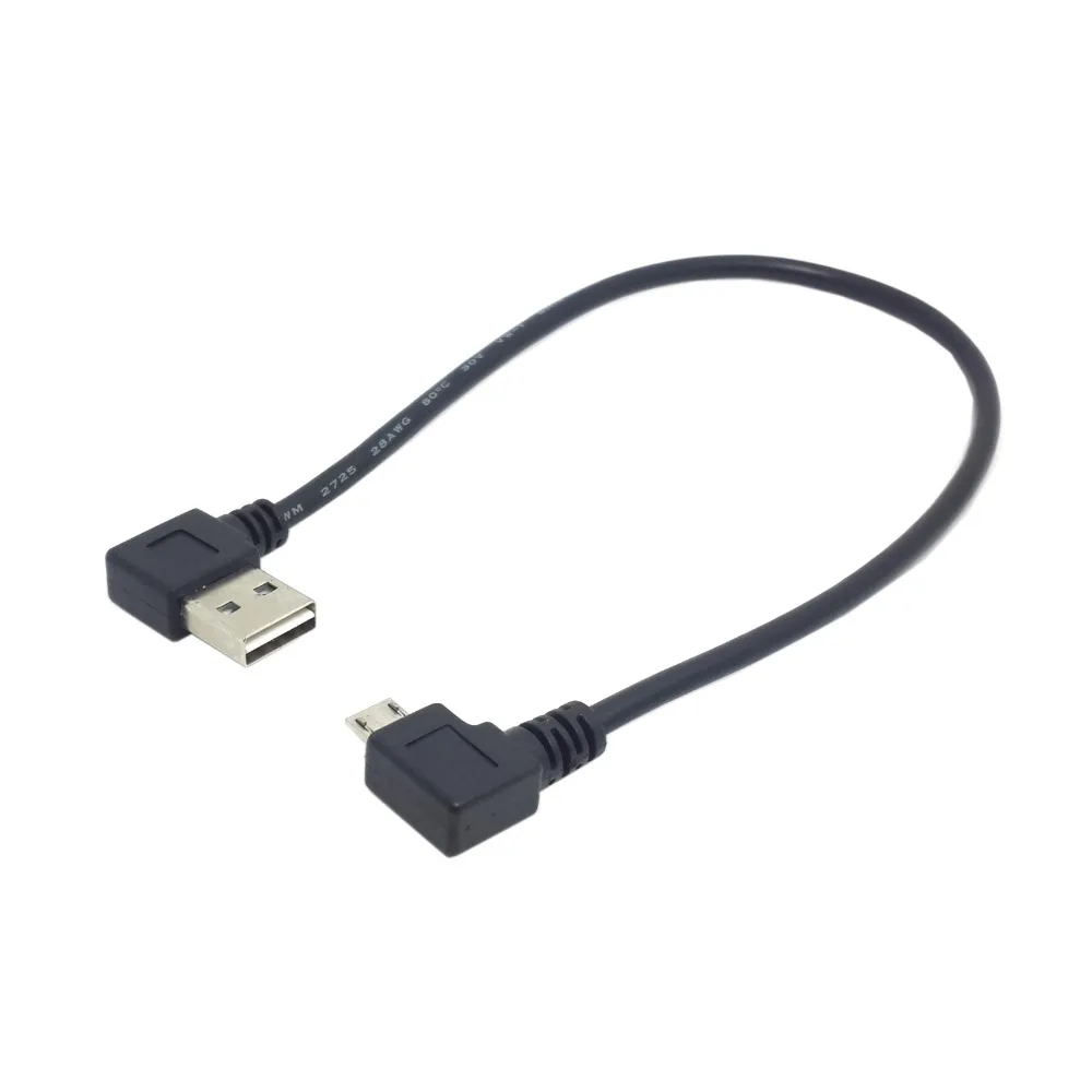 Reversible Left Right Angled 90 Degree USB 2.0 Male To Right Angled Micro USB 5Pin Male Cable 25cm