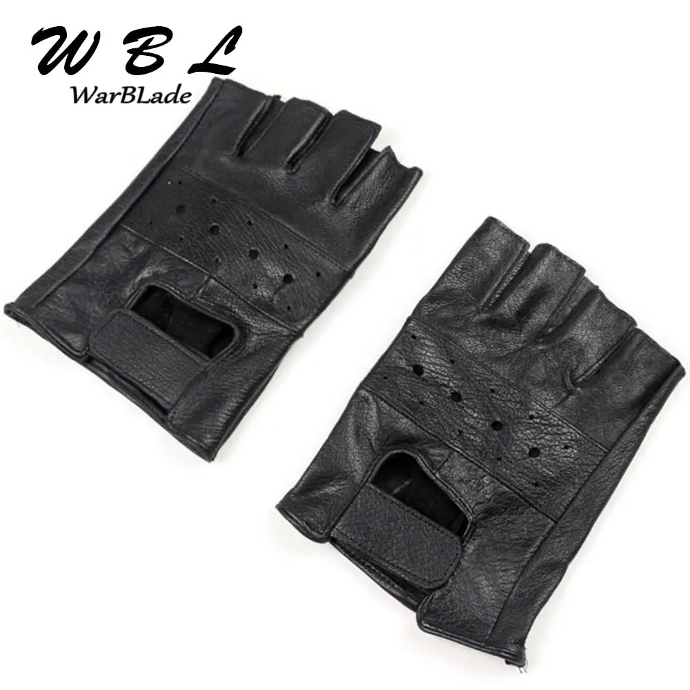 Men Genuine Leather Gloves High Quality Slip-resistant Luvas Half Finger Sheep Leather Fingerless Gloves gants moto WARBLADE