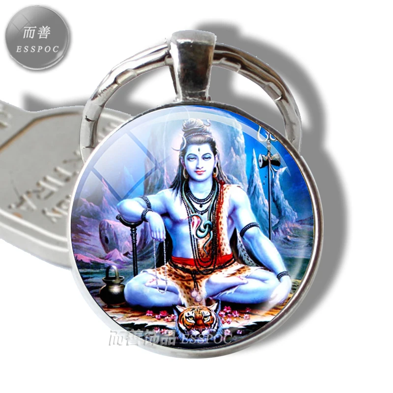 Krishna and Radha Glass Cabochon Pendant Metal Key Chains Yoga Fashion Jewelry Charm Pendant for Men Women Amulet Jewelry