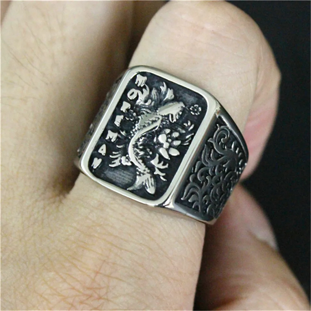 Support Drop Ship Newest Flower  316L Stainless Steel Hot Selling Fish Ring Size 7-13