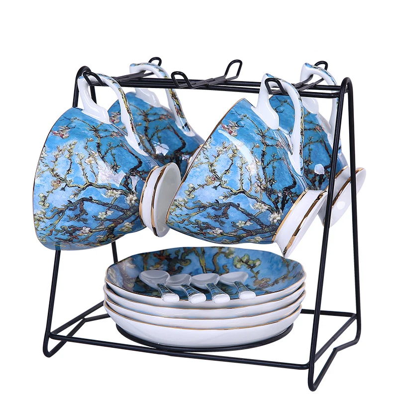 Top Grade Bone China Coffee Tea Set Vincent Willem Van Gogh Post Impressionism Famous Painting The Starry Night Art Cup Dish Set