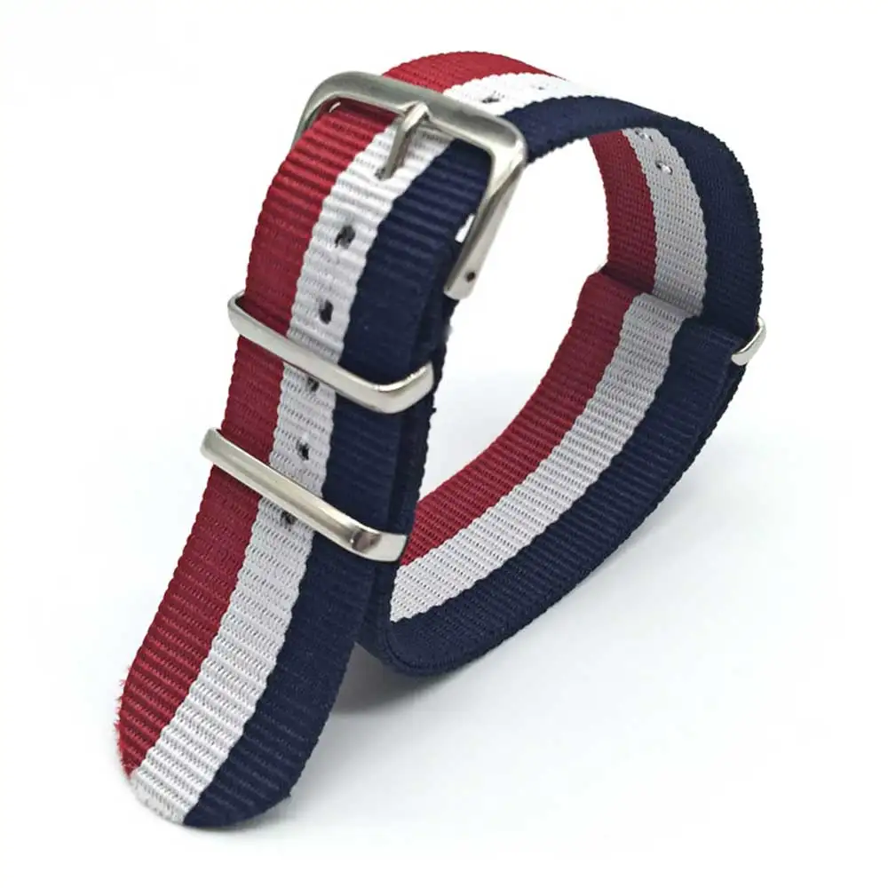 Red Blue White 18mm 20mm 22mm Optional Colors Military Watch Band Replacement Belt Strap Woven Nylon Watchbands