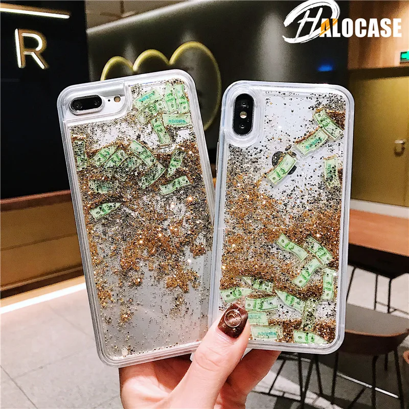 Glitter Liquid Sand Dollar Money Case For iPhone 13 12 11 Pro MAX 6S 7 8 Plus Dynamic Liquid Phone Cover For iPhone X XR XS MAX