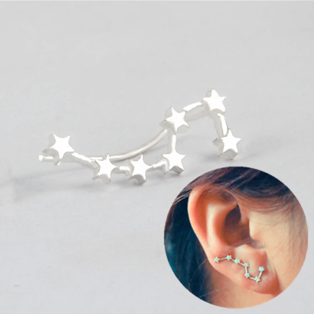 1 Pair Big Dipper Zodiac Constellation Ear Charm Gold Silver Color Climbers Ear Crawlers Earrings For Women Statement Jewelry