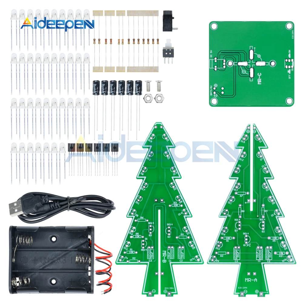 Three-Dimensional 3D Christmas Tree LED DIY Kit Red/Green/Yellow LED Flash Circuit Kit Electronic Fun Suite