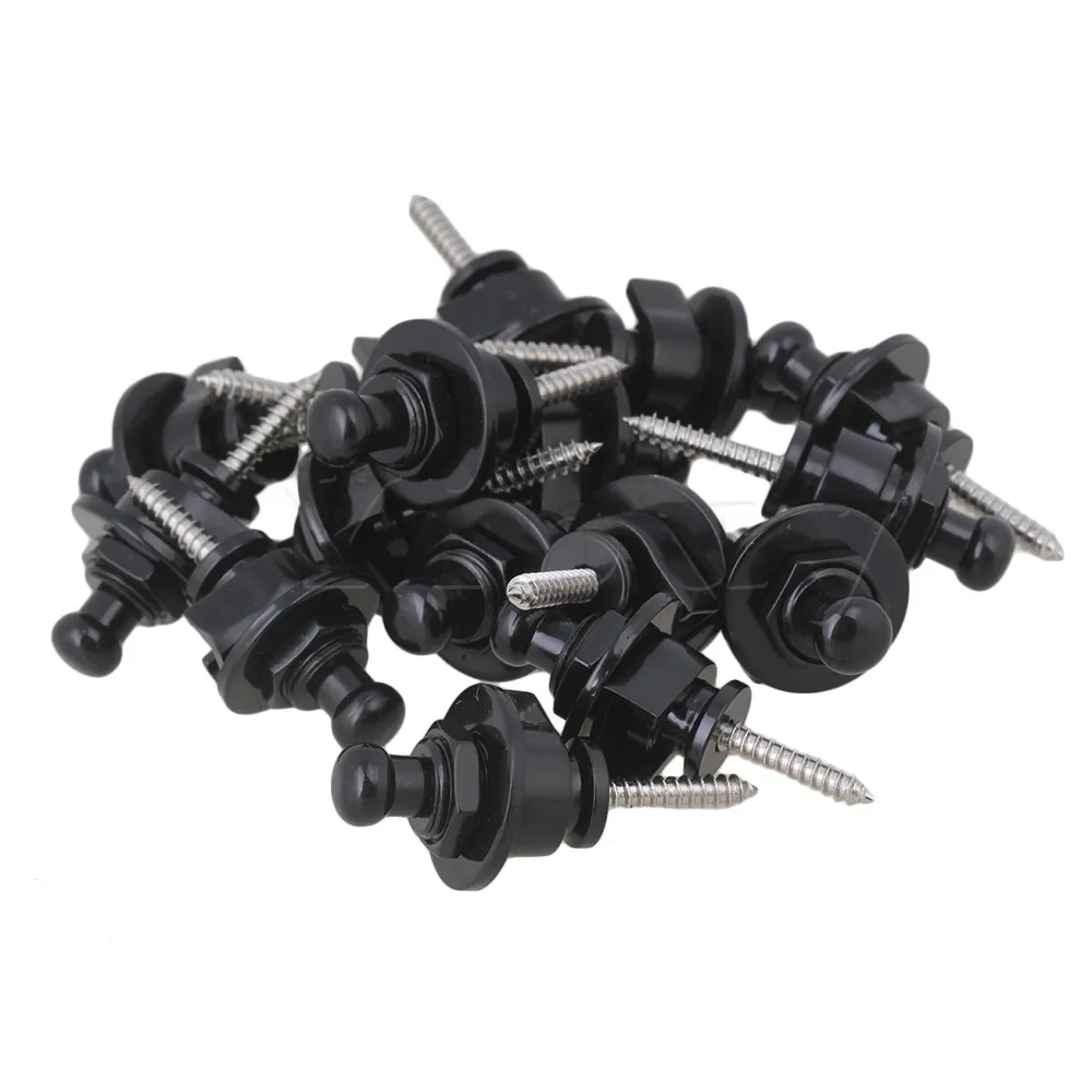 40 x Black Round Head Security Electric Guitar Bass Strap Buttons Copper