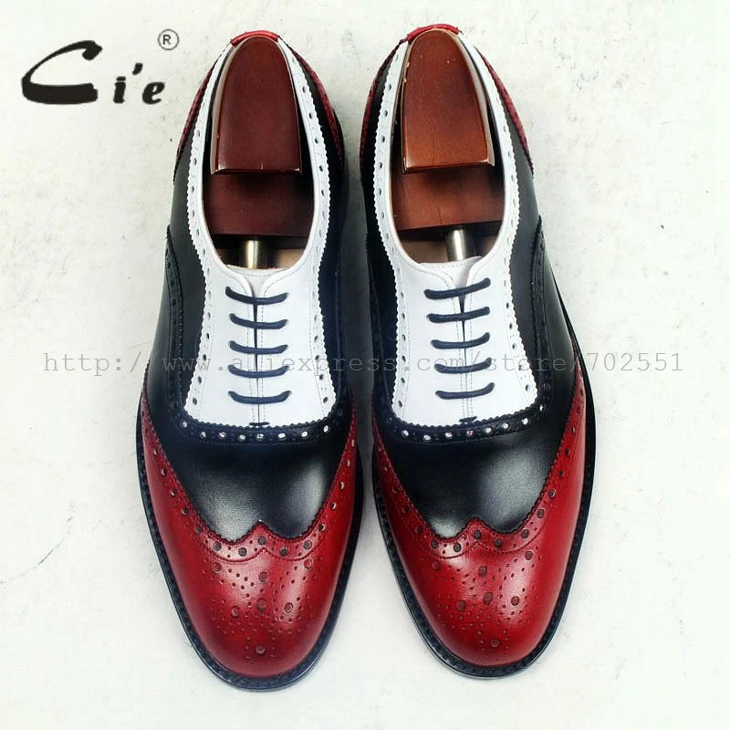 cie round full brogues medallion red black white mixed color full grain calf leather breathable handmade men leather shoe ox500