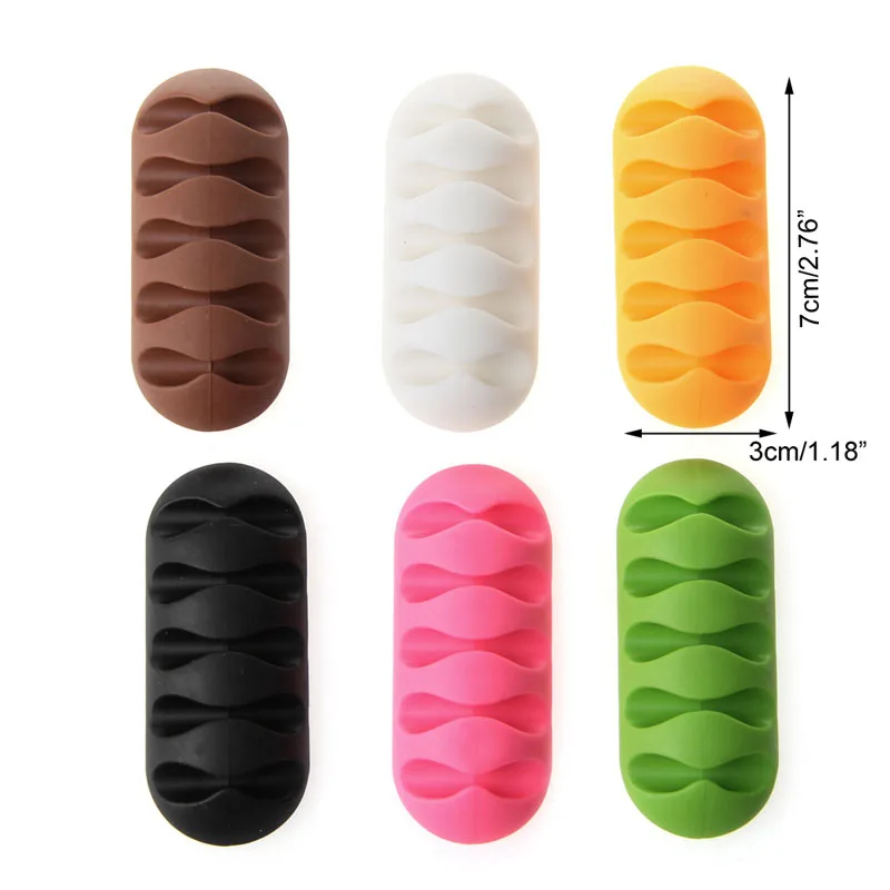 1Pc 5-Clip Earphone Cable Winder Organizer Charger Cable Holder Fixing Device