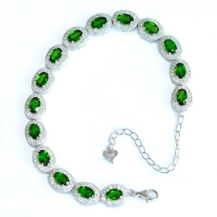 Diopside green flat chain +s925  bracelet 16cm +4cm  FPPJ wholesale beads nature amazing