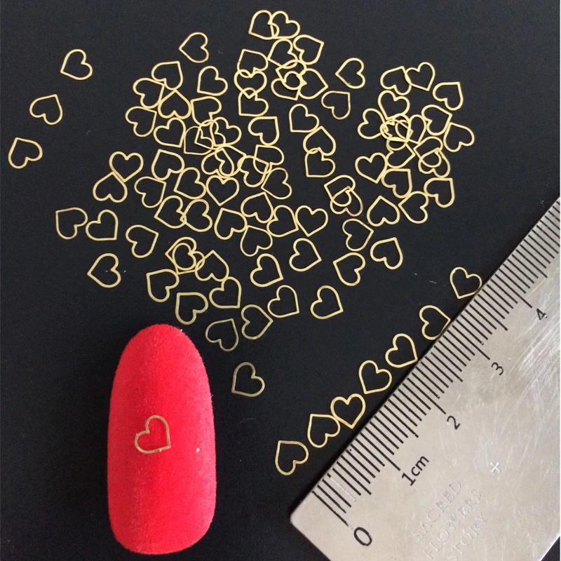 100pcs Heart Nail Decals Metal Stud lOVE Nailart Rivet Charms DIY Nails Accessories 3D Nail Art Decorations