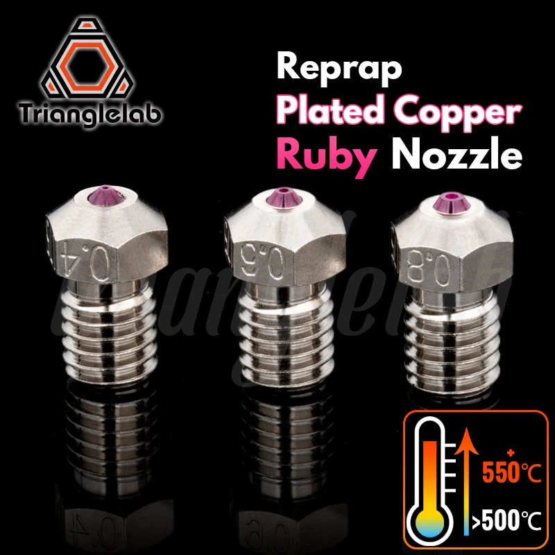 C trianglelab T-V6 Plated Copper ruby nozzle Reprap v6 hotend Ultra high temperature Compatible with  PETG ABS PEI PEEK NYLON