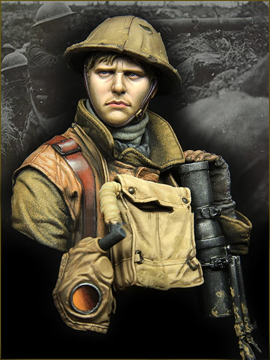 Unpainted Kit  1/10   European soldier  in World War  with  Mask  bust  figure Historical  Resin kit miniature model