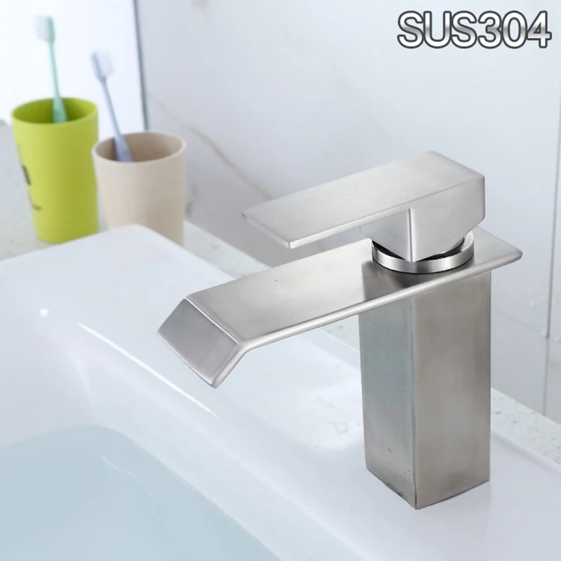 Vidric 304 stainless steel square single handle single hole hot and cold mixer tap toilet wash basin faucet ceramic basin faucet