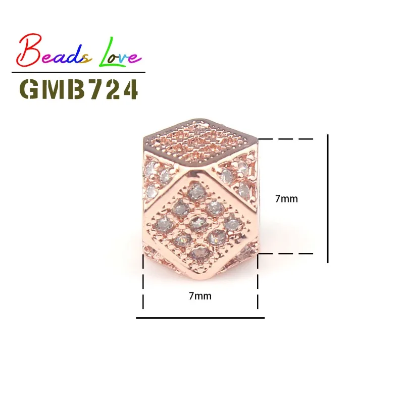 3pcs/lot 7x7mm Geometric Metal Brass Micro Pave CZ Beads for Bracelet Jewelry Making Charms Crystal Spacer Beads DIY Accessories