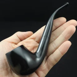 Handmade Nature Ebony Wood Bent Type Round Smoking Pipe Tobacco Wooden Smoke Pipe Gift 10pc 9mm Filters + Pouch + Holder #508bS