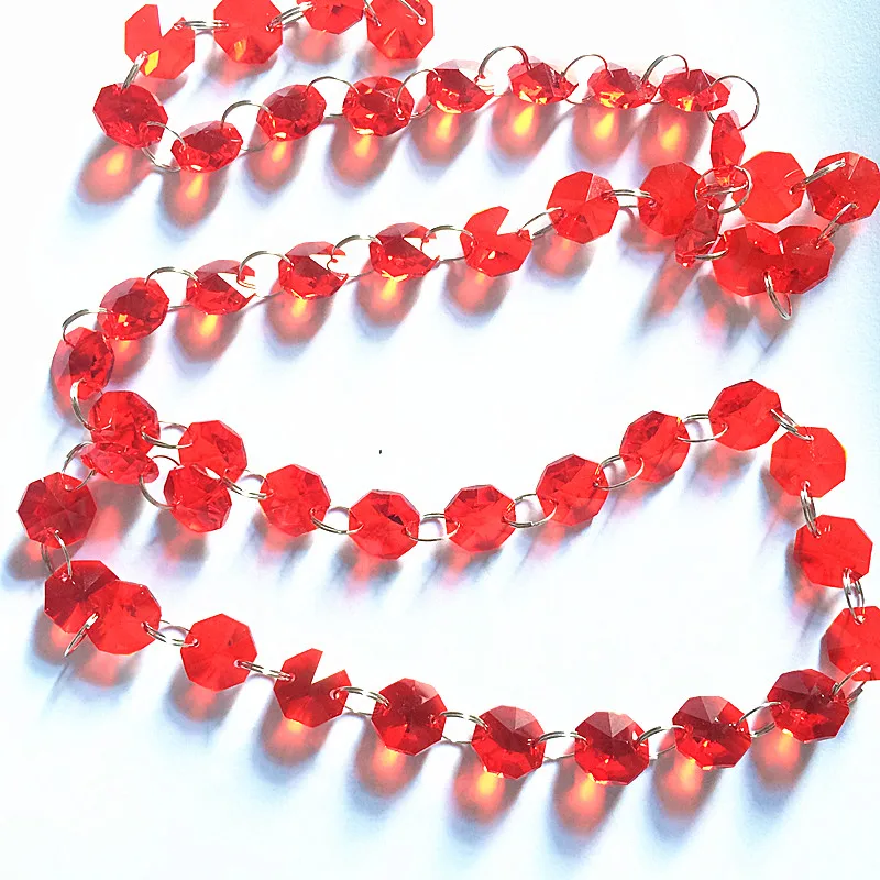 

Top Quality 10M/lot 14mm Red Octagon Beads 2 Holes Crystal Glass Garland Strand Beads Chains for Chandelier & Curtain Decoration