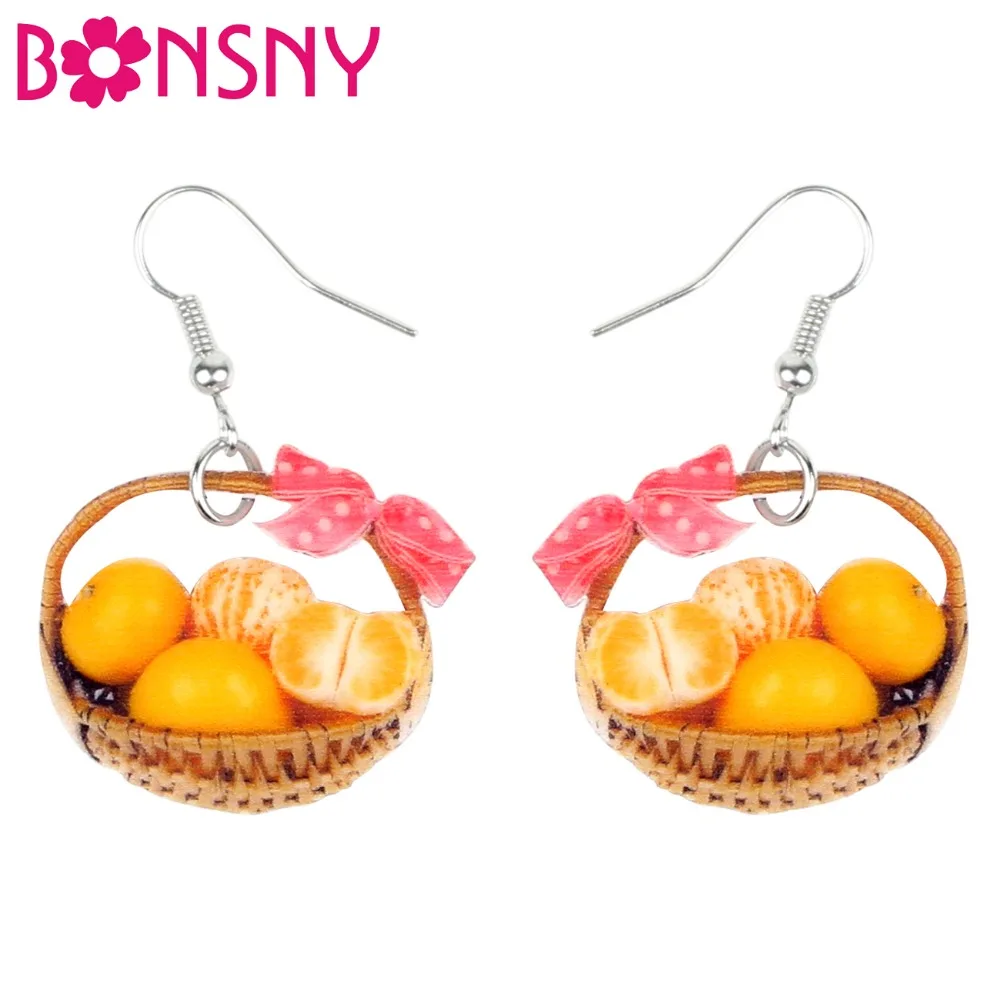 Bonsny-pendientes acrílicos con forma de fruta para mujer y niña, aretes colgantes de fruta naranja, joyería de comida a la moda, accesorios de regalo para adolescentes, Bisutería