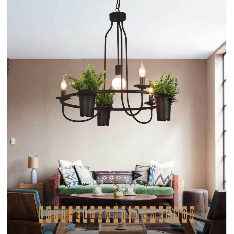 Vintage lamp Plant Flowerpot 4/7 Head Iron Pendant Lamp Art E14 Light Creative Restaurant Cafe Bar Personalized Pendant Lamp