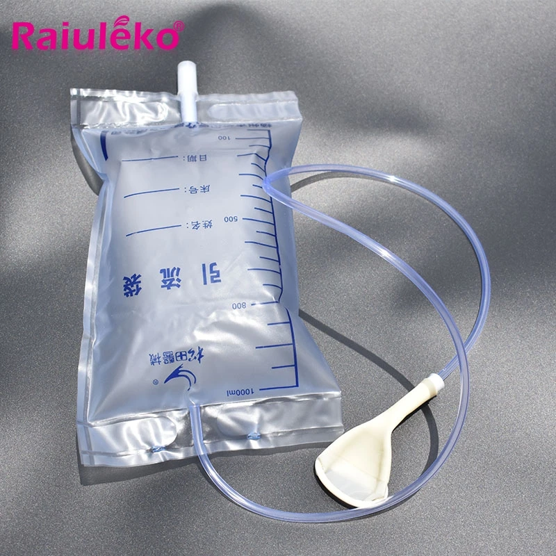 Free Shipping 5 PCS Medical latex sleeve type disposable urine bag Male Drainage bag 1000ML Urine collector with urine