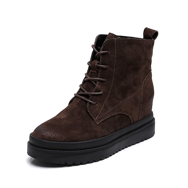 

Женские зимние ботильоны из натуральной кожи, Осенняя обувь, ботинки на скрытом каблуке, женская зимняя обувь, ботильоны, 2019