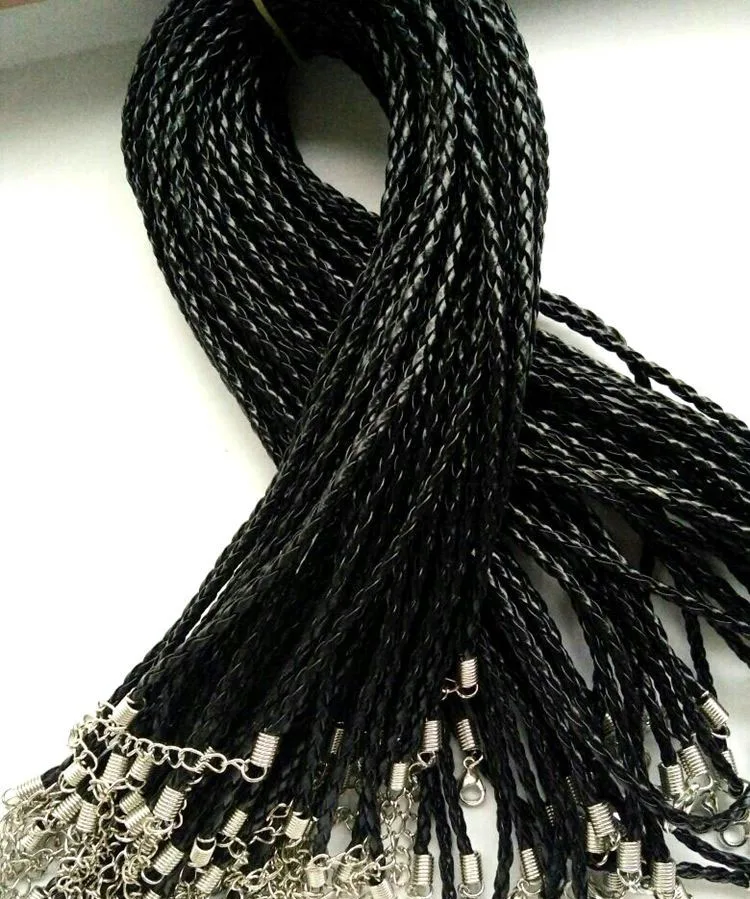 

Fast ship Wholesale 3mm Black twist shape Leather Cord Necklace Rope 45cm Chain Lobster Clasp DIY Jewelry Accessories 100pcs/lot