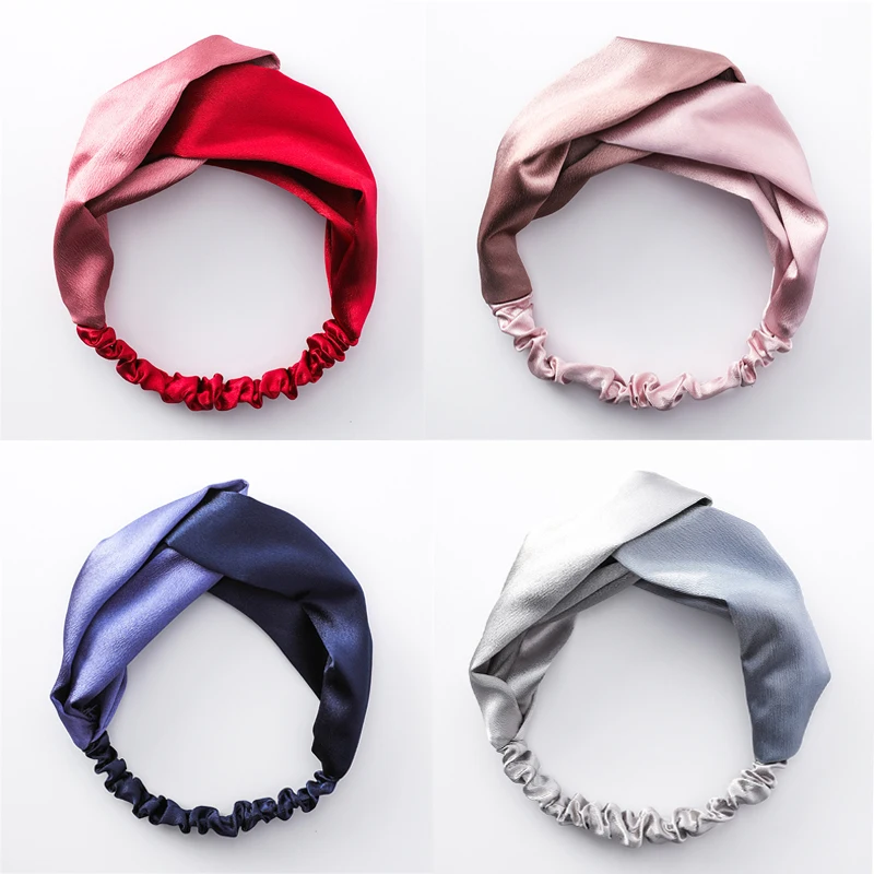 Fashion Women Faux Silk Solid Hairband Simple Elastic Hair Band Retro Cross Headbands Bandanas Satin Hair Rope Hair Accessories