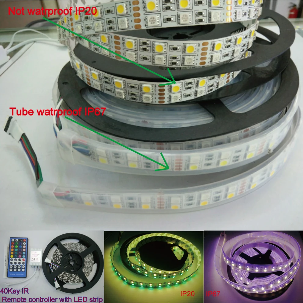 

5M 120led/m Double Row Waterproof IP67&IP20 5050 SMD RGBW (RGB+white) RGBWW (RGB+Warm White) Flexible LED Strip DC12V 600LED kit