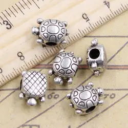 10pcs Beads Turtle Tortoise 4mm Big Hole Vintage Charms European Pendant Fit For Bracelet DIY Antique Silver Color Fit Making