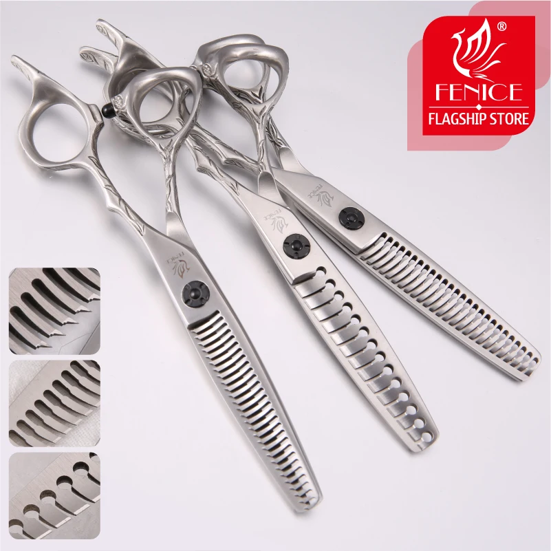 Fenice Professional JP440c 6.0 inch Hair Cutting Thinning Antler Traceless Fish-bone Tooth Scissors Hairdressing Salon Shears