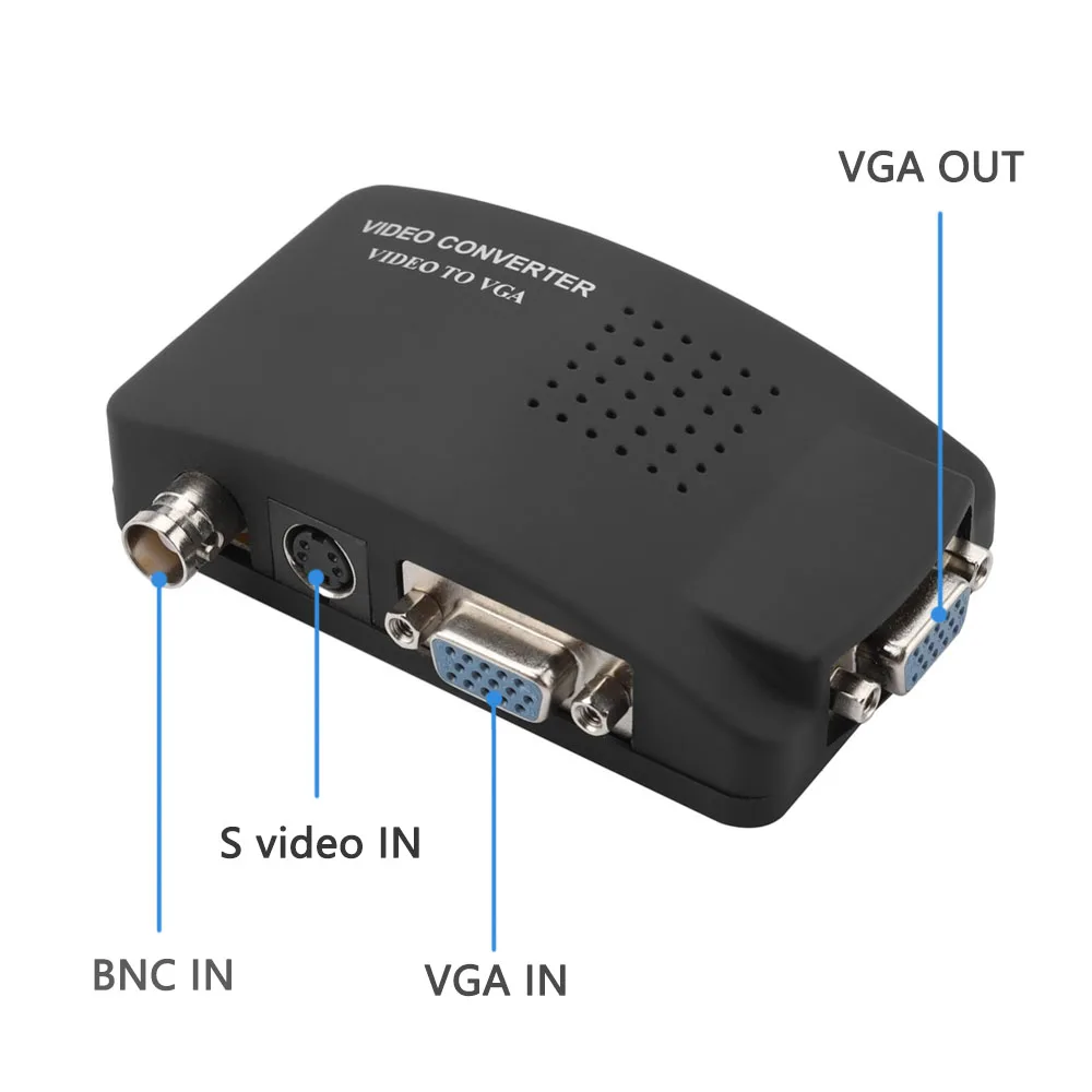 BNC to VGA Video Converter Composite S video Input to PC VGA Out Adapter Converter Switch Box for PC MACTV Camera DVD DVR