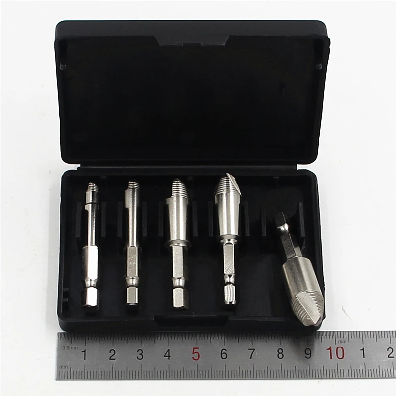 Juego de Extractor de tornillos dañados, herramientas de carpintería para Taladro, Taladro Manual, doble extremo, 5 uds.
