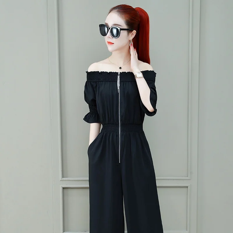 ใหม่ Chic Jumpsuit ซิปฤดูร้อนหญิงชุดราตรีเกาหลี Overalls ยืดหยุ่นเอว Elegant Jumpsuits สำหรับผู้หญิง 2019 DD2152