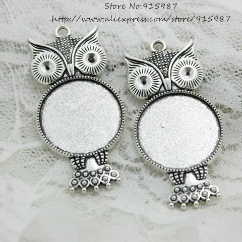 

Sweet Bell 8pcs Antique silver Metal crown owl 27*57mm(Fit 25mm Diy) Round Cabochon Pendant Setting Vintage Blank Charms 6B974