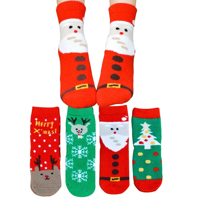 

4 Pairs Women Coral Velvet Christmas Socks Thicker Warm Winter Women Sock Jacquard Santa Claus Elk Christmas Tree Festival Meias