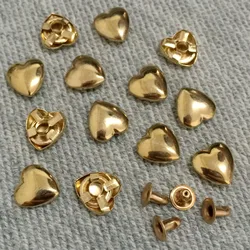 100PCS 10MM Gold Heart Studs Punk Spike Studs Spots Fashion Rivet DIY Bags Belt Shoes Wallet Craft Fit For DIY Shipping Free