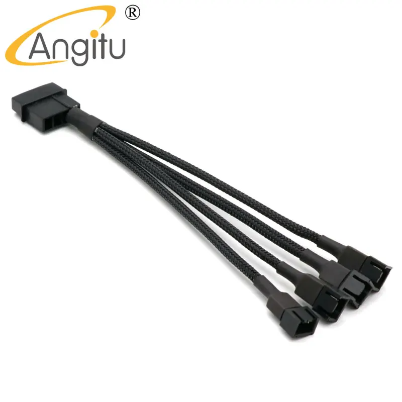 Angitu 12V 4pin IDE Molex to 4x3Pin/4Pin Power Supply Plug Cooling Fan Splitter Power Cable