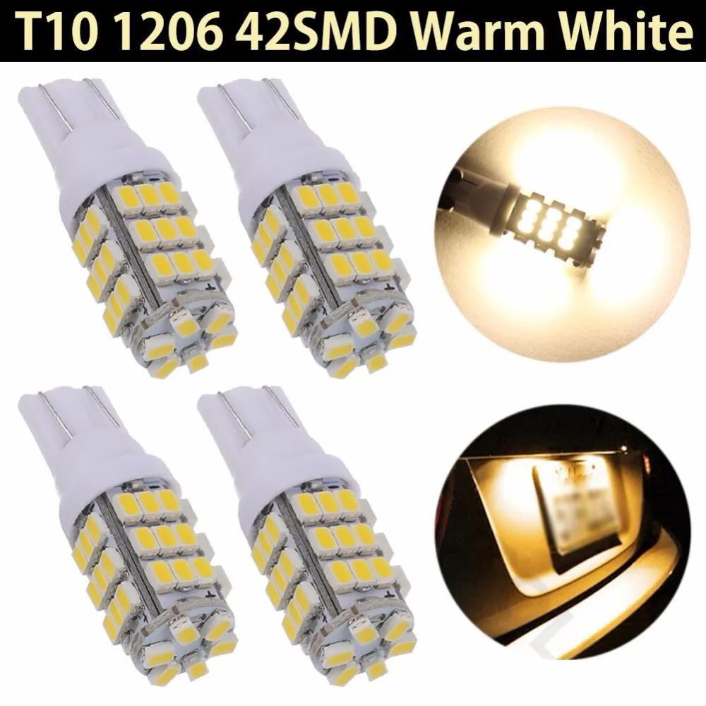 4 Pcs/lot  T10 W5W 921 194 2825 168 42-SMD Side Wedge Car RV Landscaping LED Light Bulbs Warm White