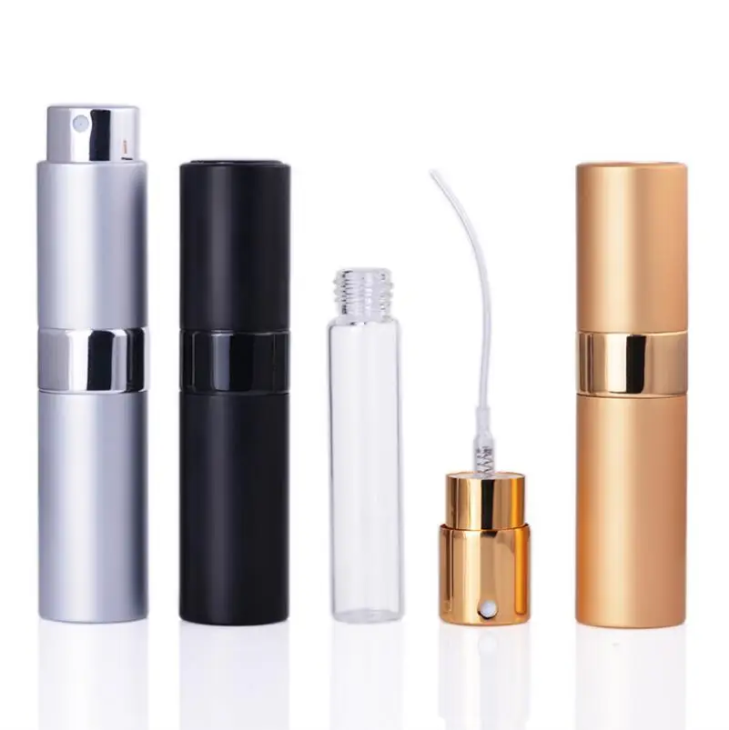 8ML 15ML Portable rotary spray bottle anodized aluminum perfume bottles essential Oils Diffusers Atomizer tube LX6820