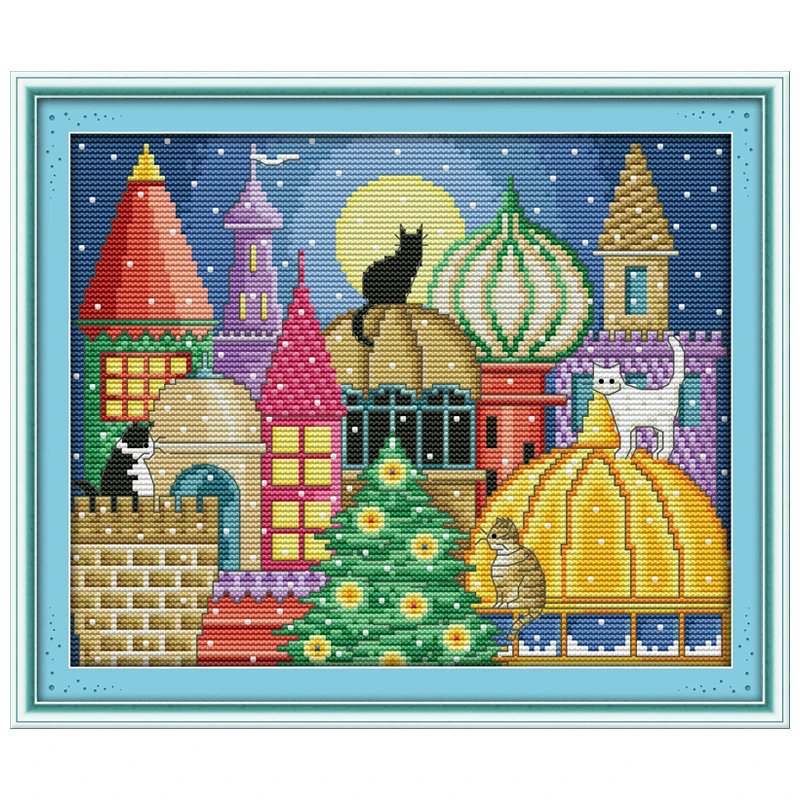 The Cat City Patterns Counted Cross Stitch Sets Wholesale DIY 11CT 14CT Stamped DMC Cross-stitch Kits Embroidery Needlework