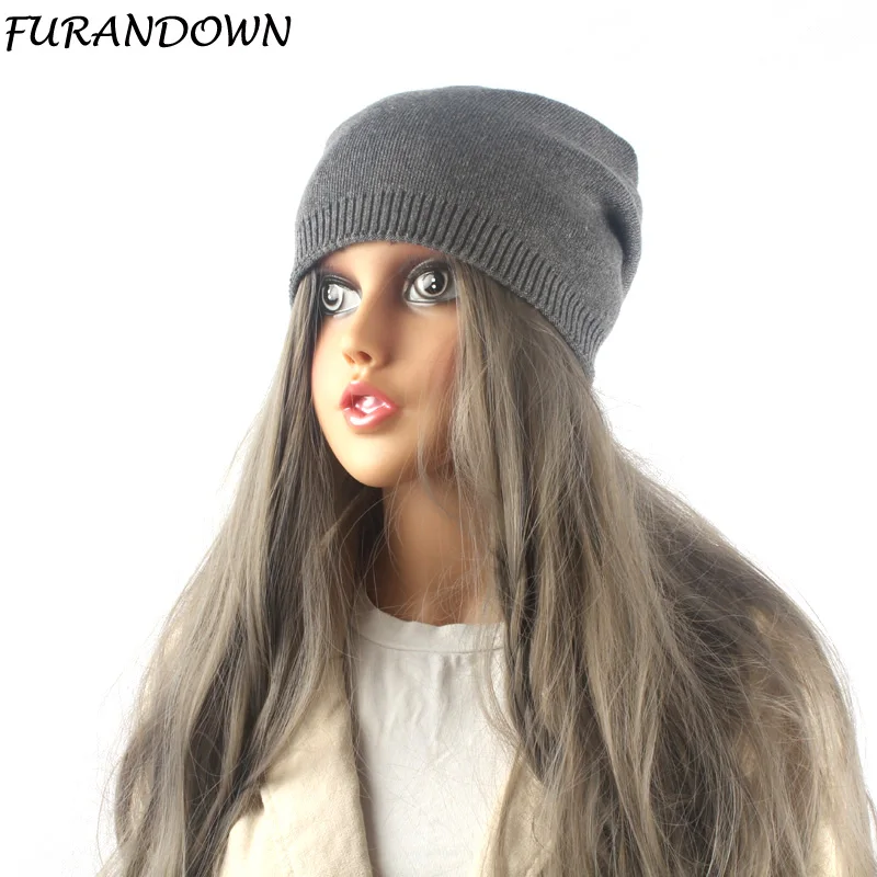 

2023 Autumn Winter Hats For Women Solid Color Cashmere Wool Knitted Beanie Ladies Fashion Brand Women's Hat Skullies