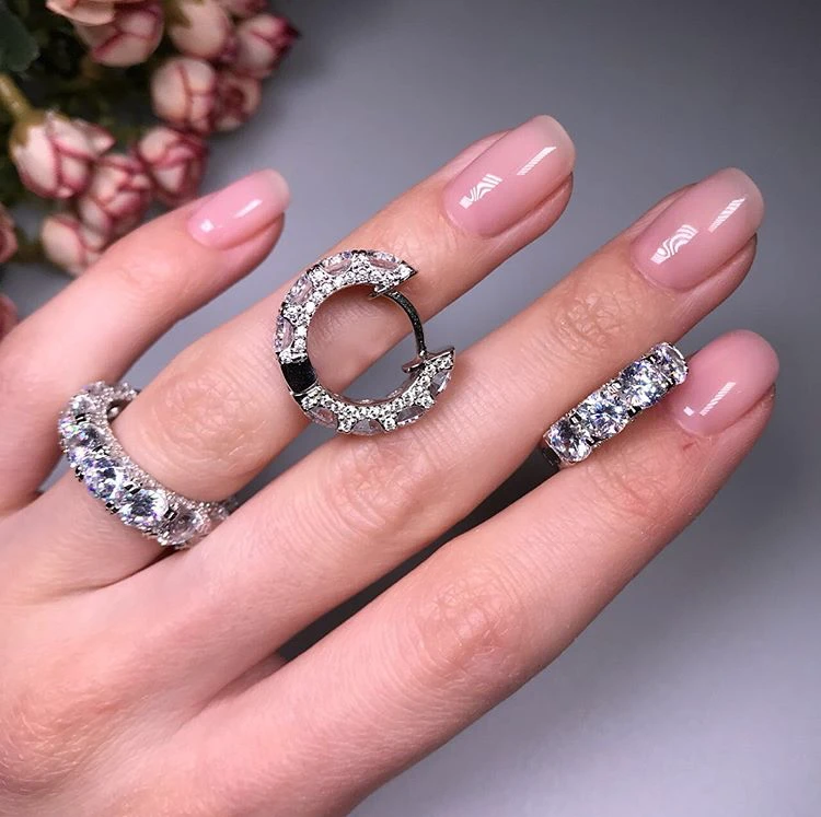 New Arrival Luxury Wedding Jewelry Set Fine Jewelry 925 Sterling Silver Full Cubic Zircon Hoop Earring/Ring Set Choose Size For