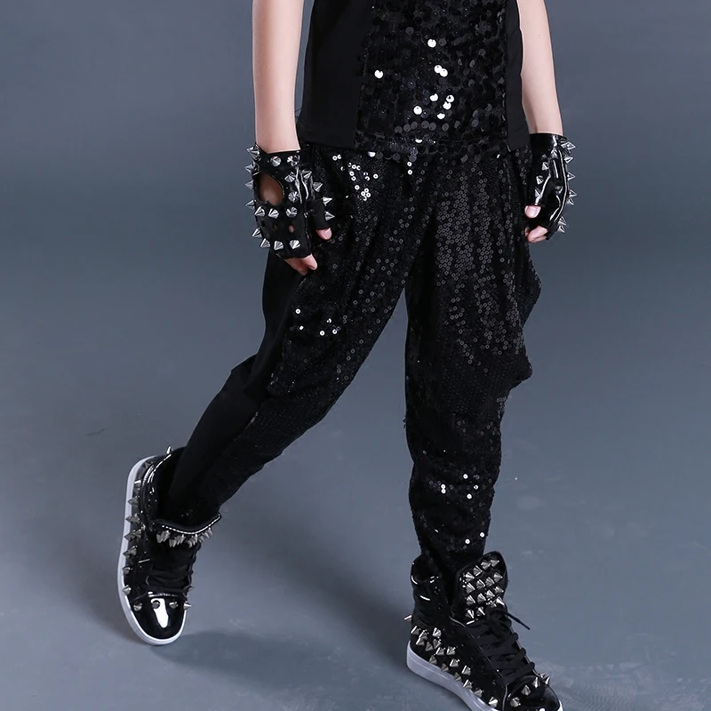 Hip Hop Costume Kids Sequined Harem Pants Boys Street Dancing Clothes Child Dance Jazz Outfits Stage Performance Wear DNV11054