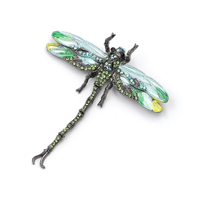 High Quality Crystal Dragonfly Brooches for Women Girl Green Jewelry Scarf Lapel Pins Brooch Antique Accessories O2202-1