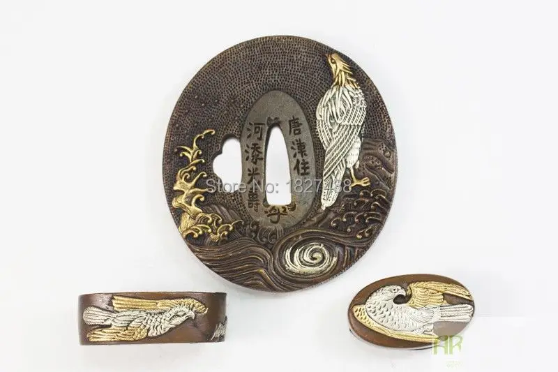 TFK038 SAMURAI KATANA EAGLE & WAVE TSUBA FUCHI KASHIRA KATANA FITTINGS FOR DIY